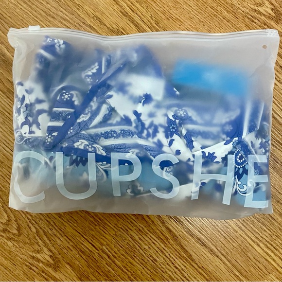 Indigo Paisley Strapless Mini Dress tie waist pockets CUPSHE size large - Picture 13 of 14